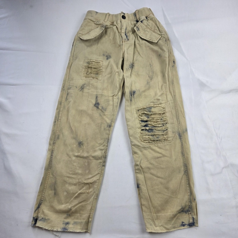 Free People Pants Womens XS Beige Cargo Herringbone Straight Leg Casual